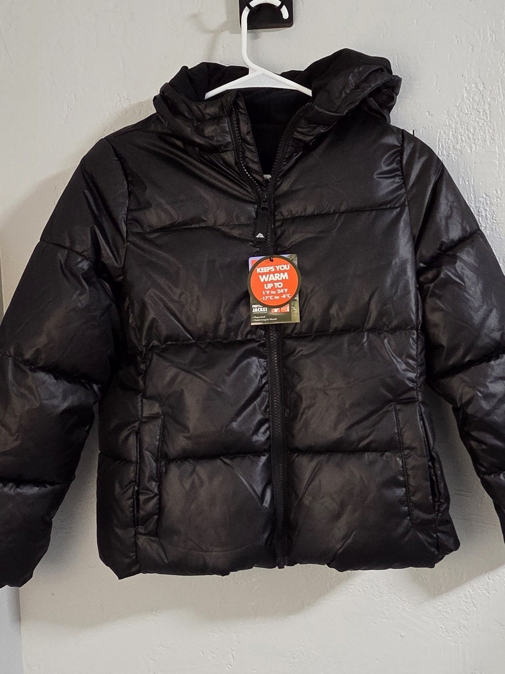 NWT Ozark Trail Kids Heavy Winter Puffer Jacket Black Hooded Coat Size L 10-12